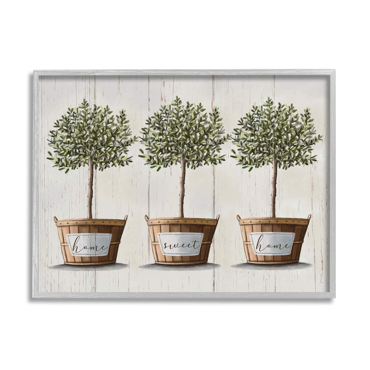 Stupell Industries Young Fruit Trees Charming Baskets Home Sweet Home in Gray Frame Wall Art